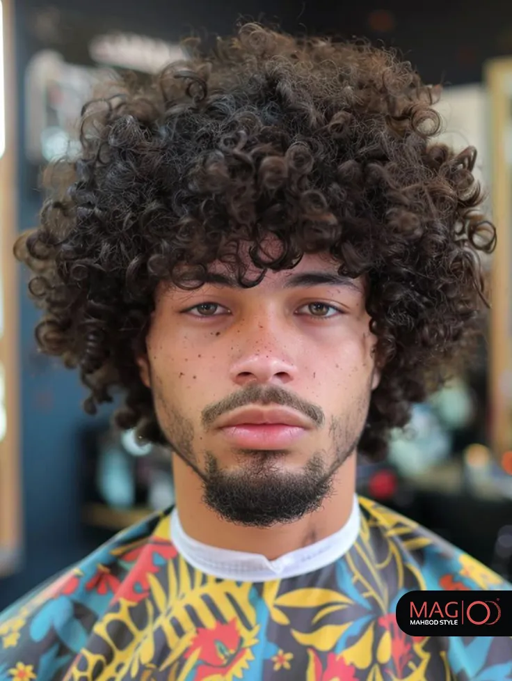 عکس پسر مو فرفری با ماسک